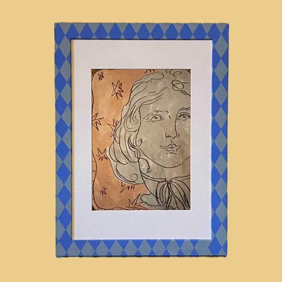 Painted Wood Picture Frame, Blue Harlequin