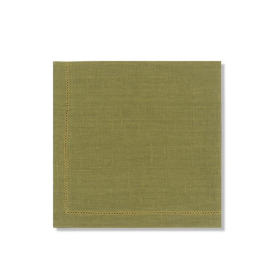 MF: Set of 6 Personalised Fern Green Napkins with Ochre Hemstitch