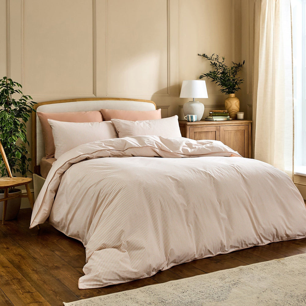 Luxury Organic Cotton Clay Pink Striped Duvet Cover