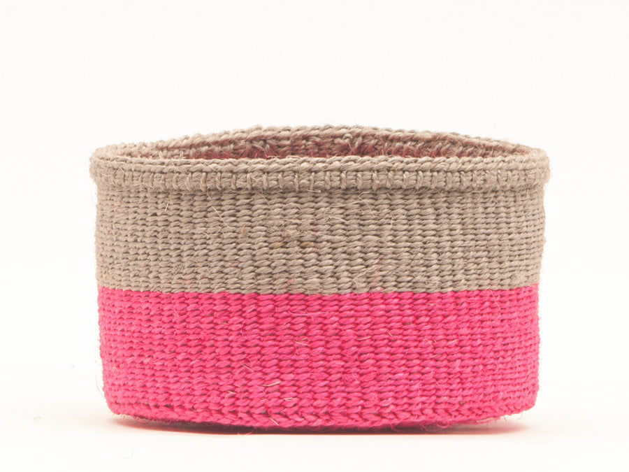 MALIZA: Grey & Neon Pink Colour Block Woven Basket