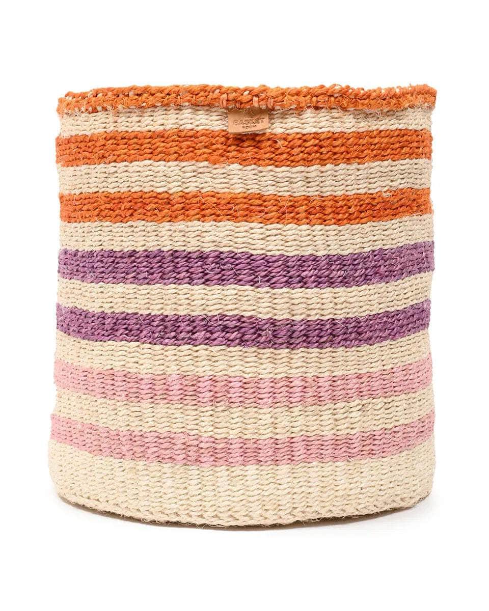 SAFIRI: Orange, Pink & Purple Stripe Woven Storage Basket