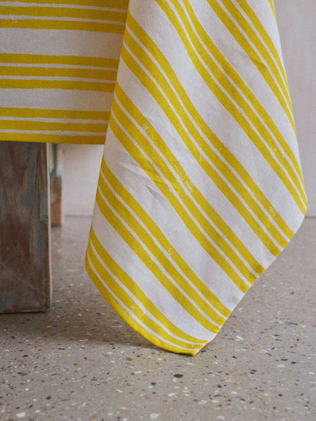 Lemon Yellow Striped Tablecloth