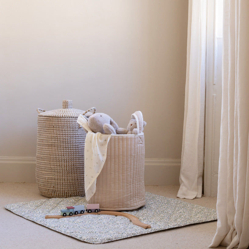 Large Quilted Storage Basket - Nettle Scatter / Birch