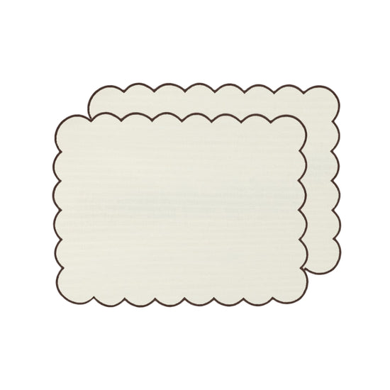 Zero-Waste Scalloped Linen Placemats Off-White/Chocolate - Set of 2