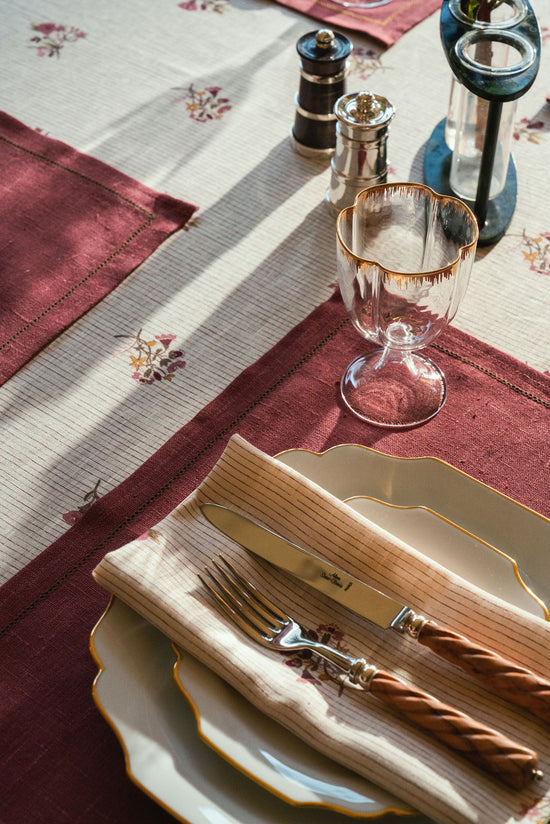 Set of Scarlet Flax & Field Posy Pinstripe Printed Napkins