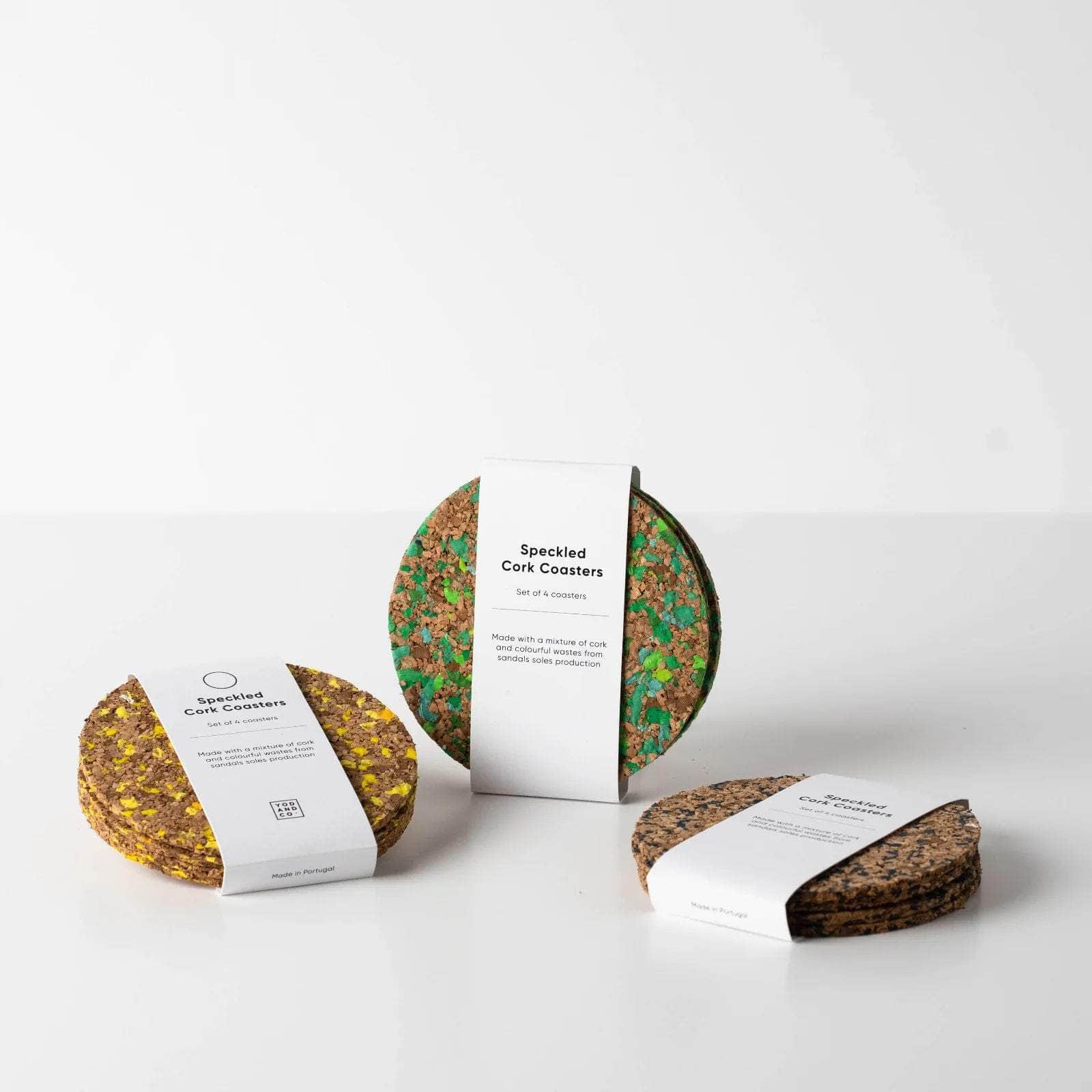 Yellow Speckled Round Cork Coasters - Set of 4