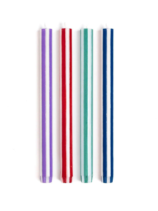 Stripe Dinner Candles - Mixed Set: White Strong 1