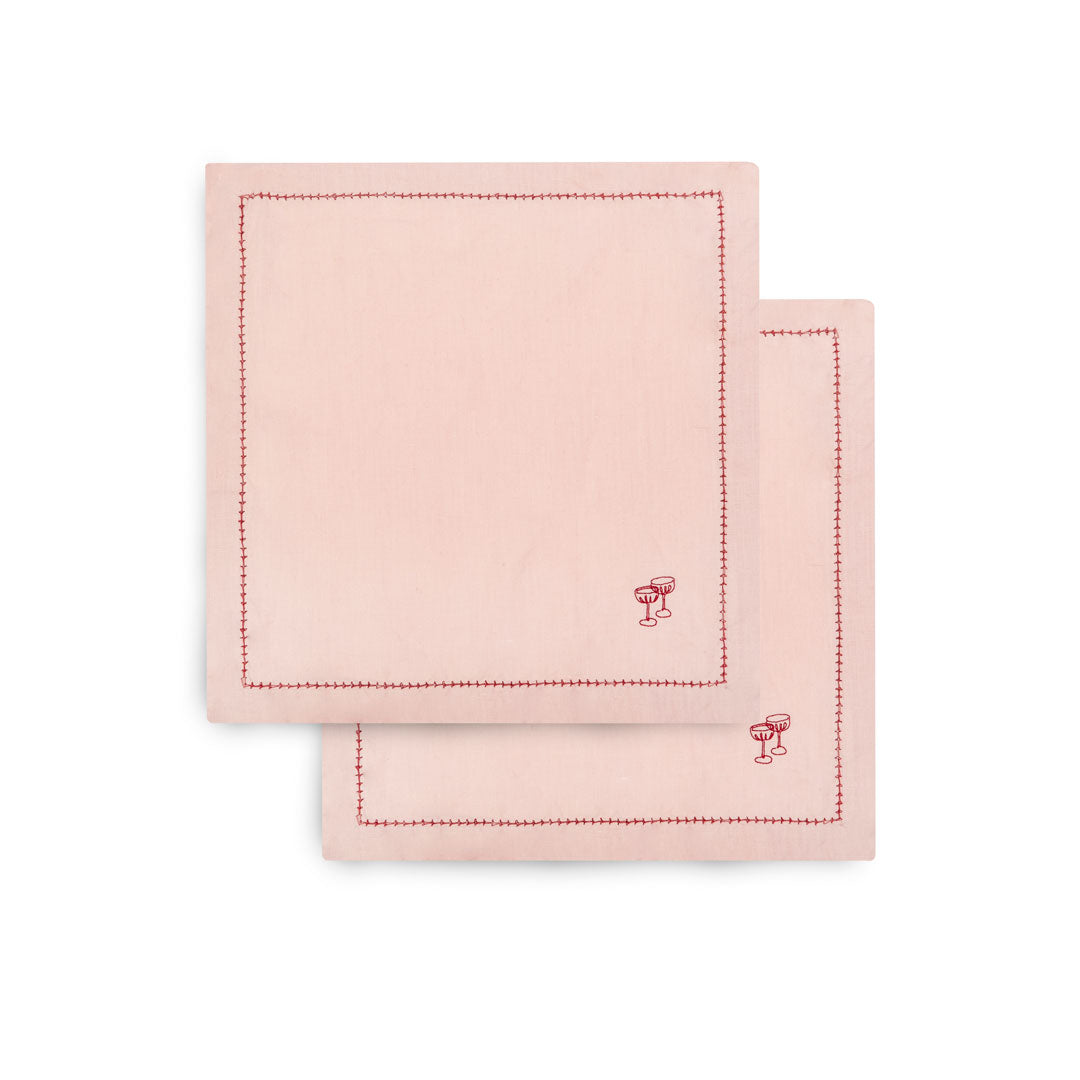 Embroidered Linen Napkins, Set of 2 - Plaster Pink