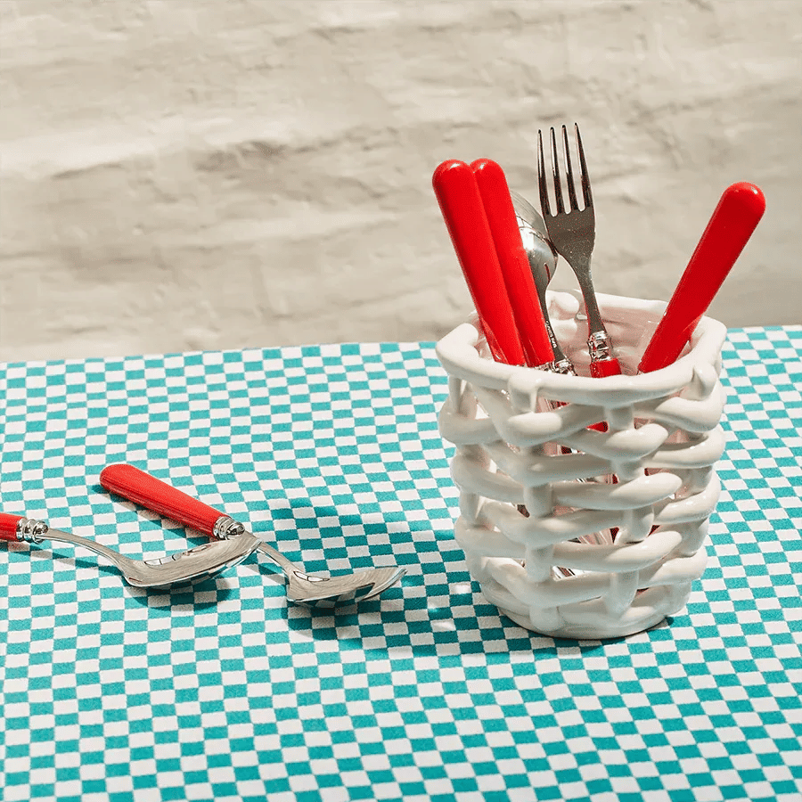 Small White Basketweave Planter