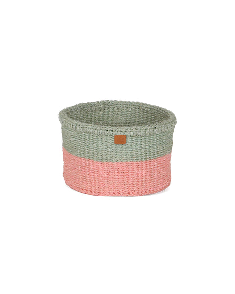 SIAFU: Sapling Green and Dusky Pink Colour Block Sisal Basket