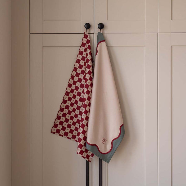 Tea Towels, Set of 2 - Christmas Checkerboard