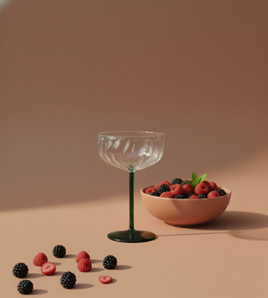 Swirl Cocktail Glass -Clear & Green,  4 x 6.5 Inches - (Set of2)
