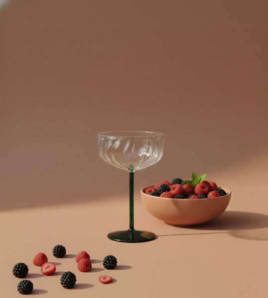 Swirl Cocktail Glass -Clear & Green,  4 x 6.5 Inches - (Set of2)