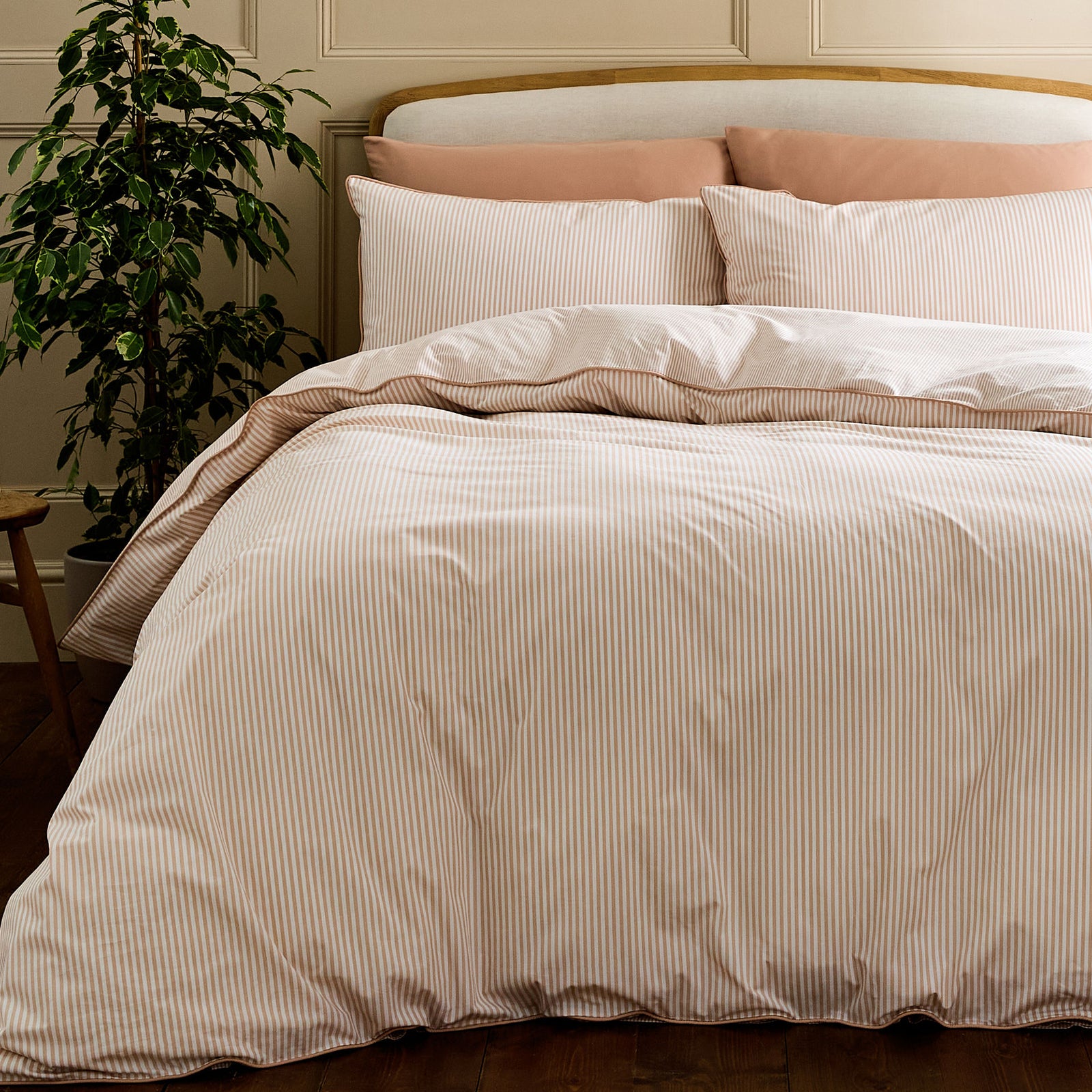 Luxury Organic Cotton Clay Pink Striped Bedding Set