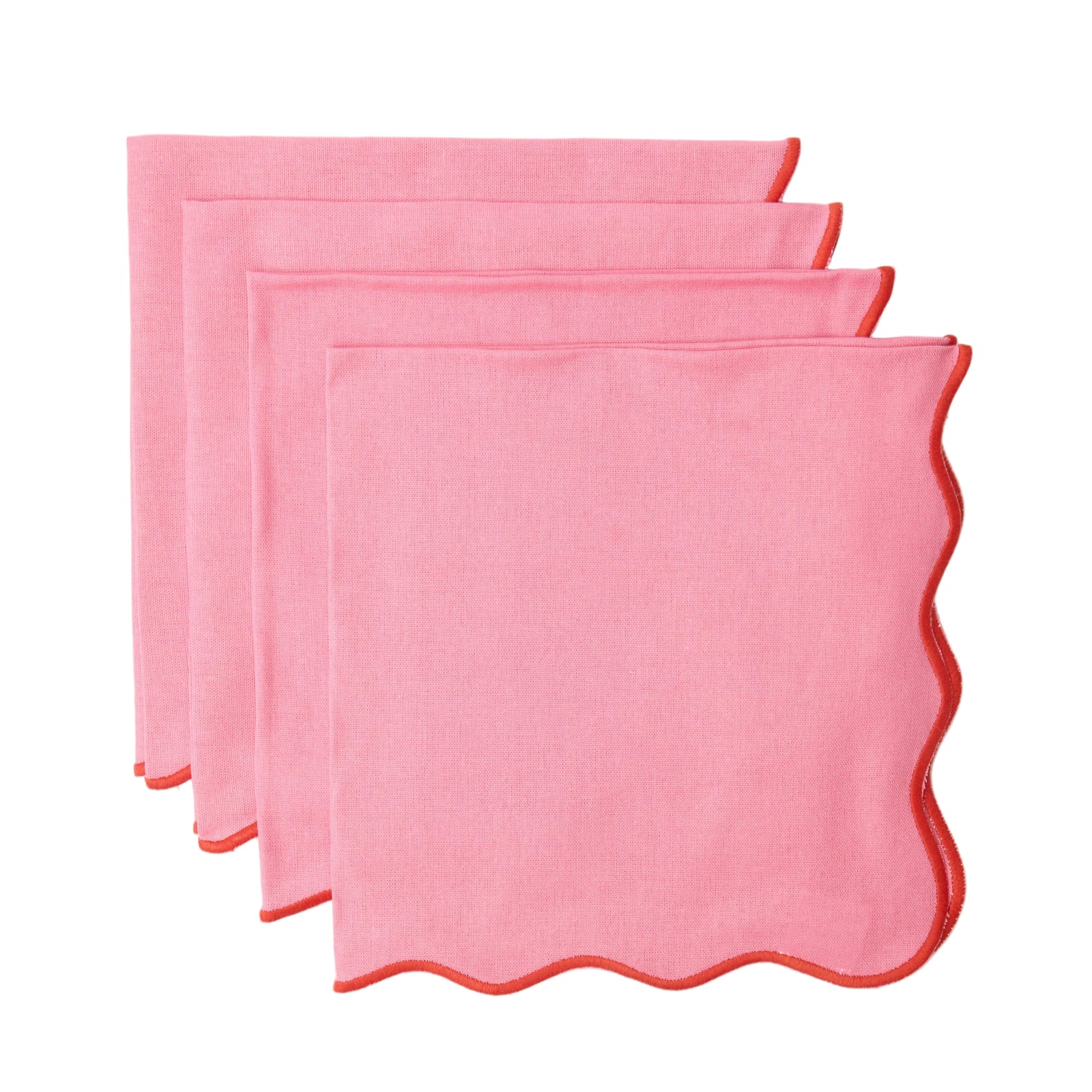 Pink Wave napkin with orange embroidered border (Set of 4)