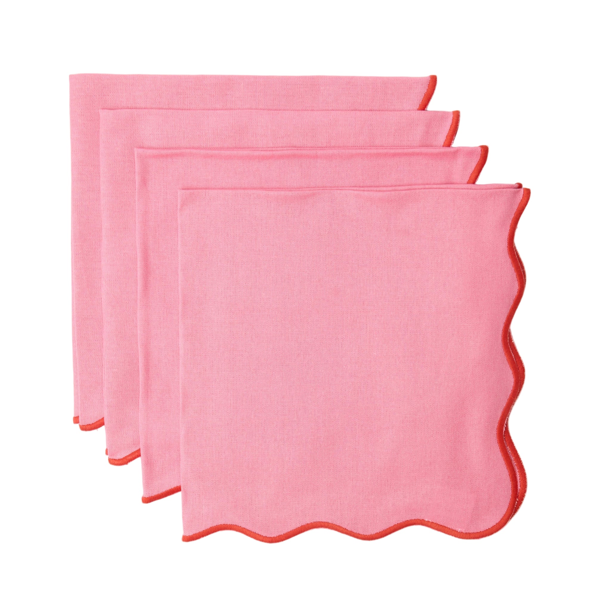 Pink Wave napkin with orange embroidered border (Set of 4)