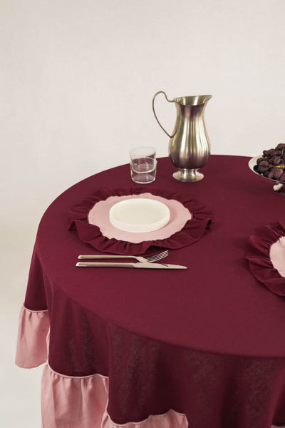 Round Ruffle Placemats Set (2), Cherry/Pink-