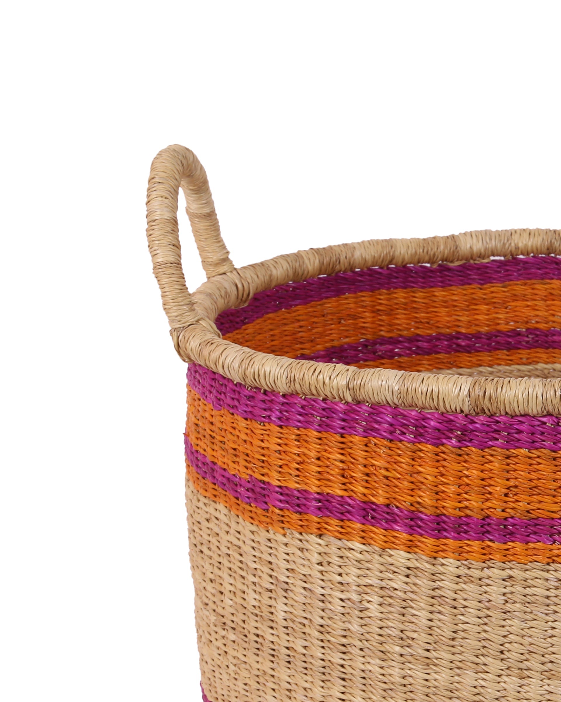 YAAYAA: Medium Pink, Orange, Natural Floor Storage Basket With Handles