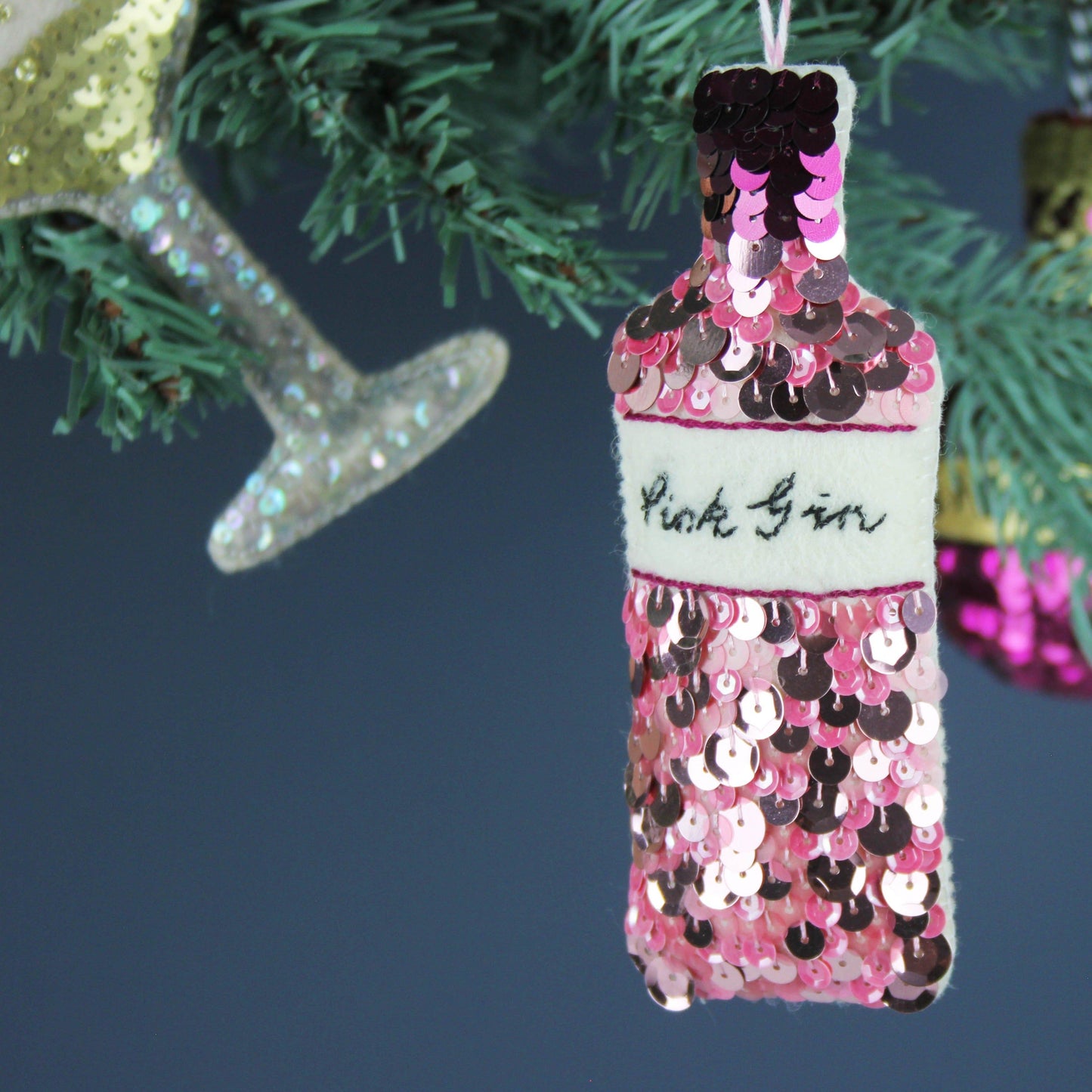 Pretty Pink Gin Sequin Hanging Ornament