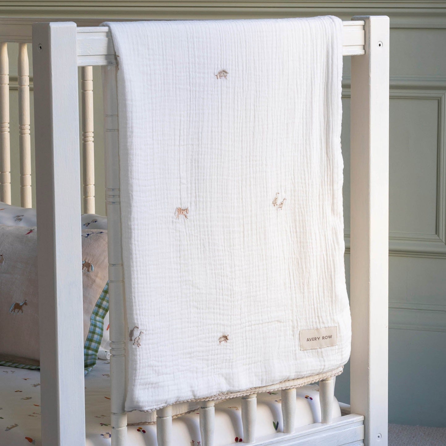 Embroidered Muslin Blanket - Little Farm