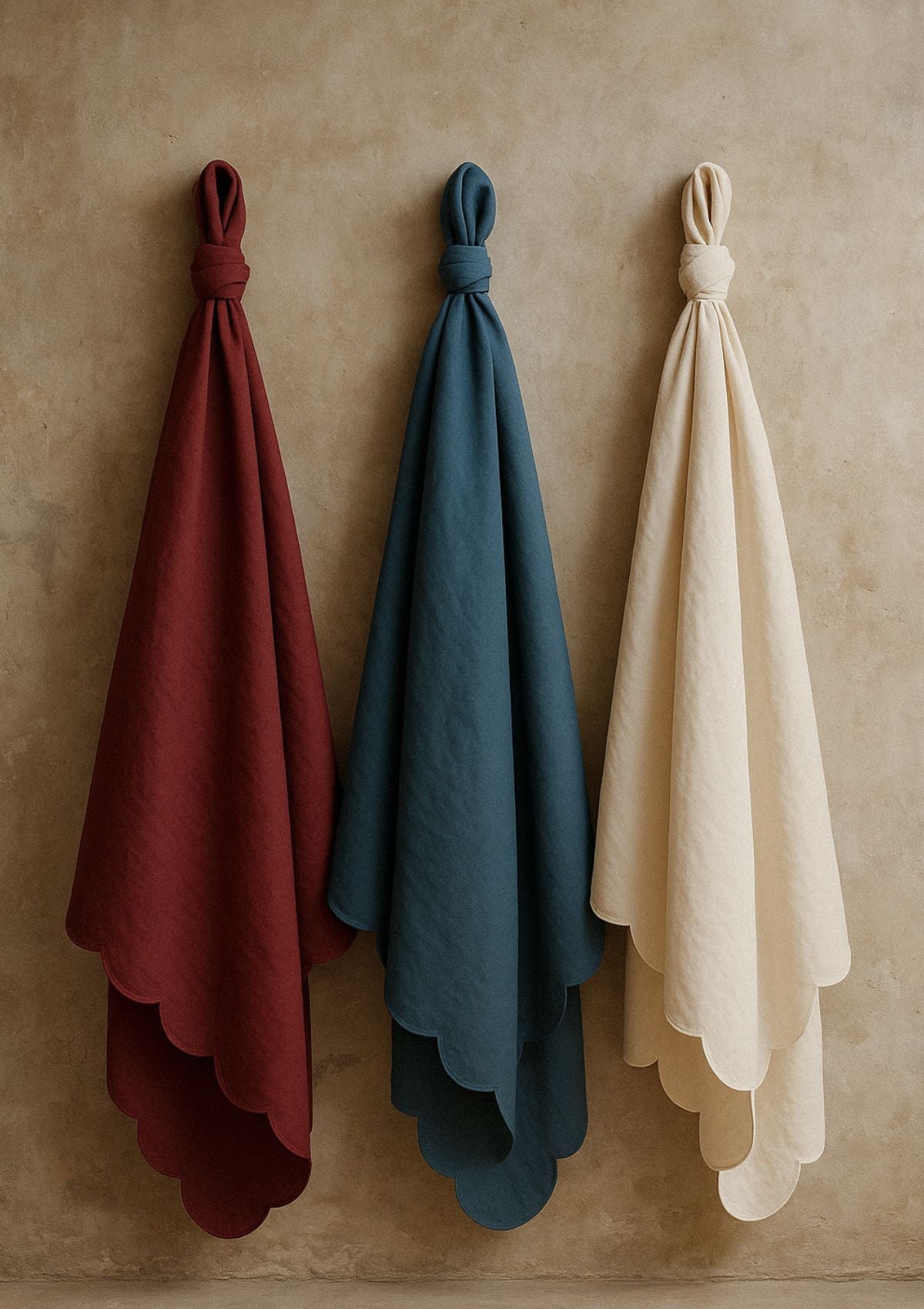 Scalloped Linen Tablecloth In Peacock Blue