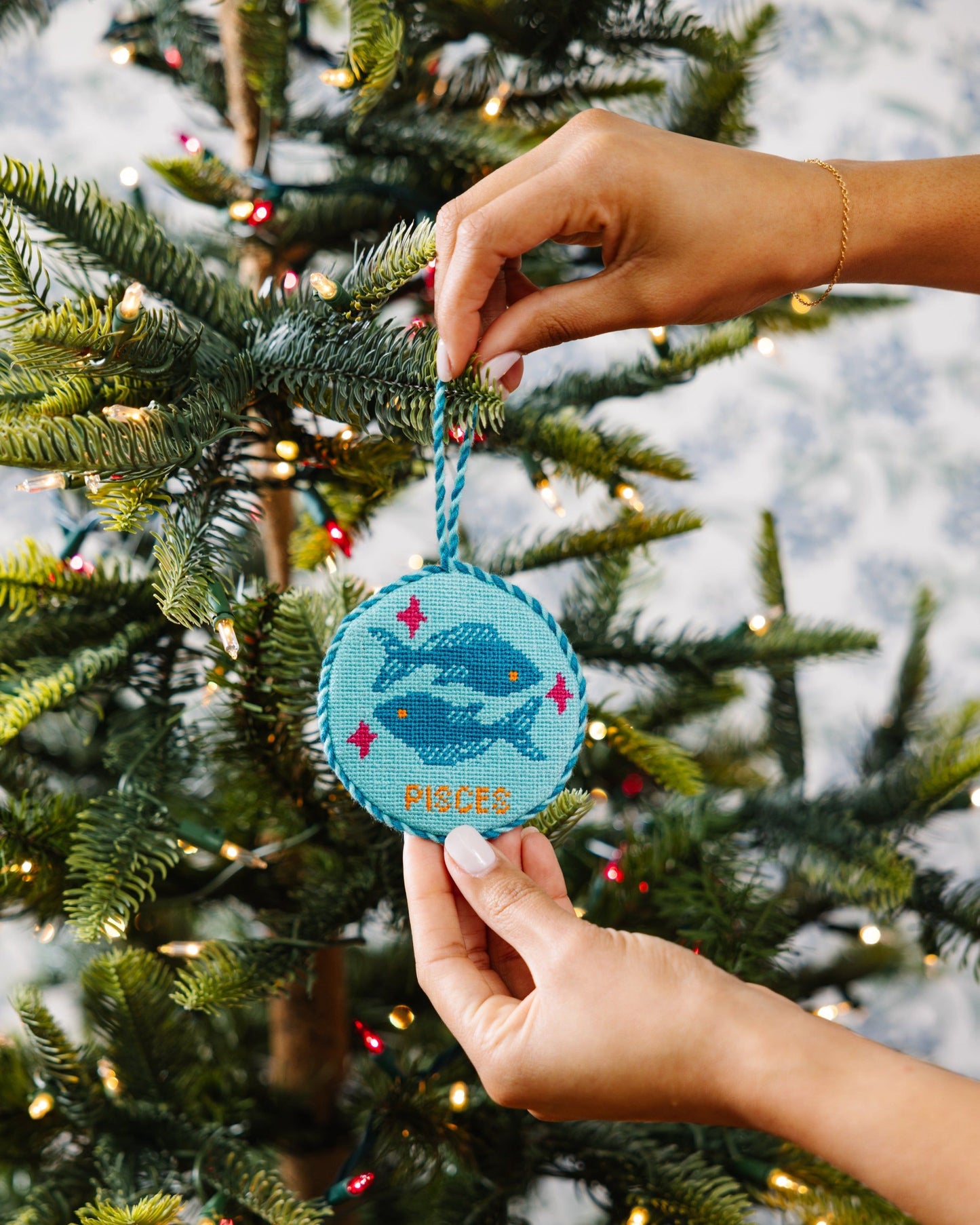 Needlepoint Zodiac Ornament - Pisces
