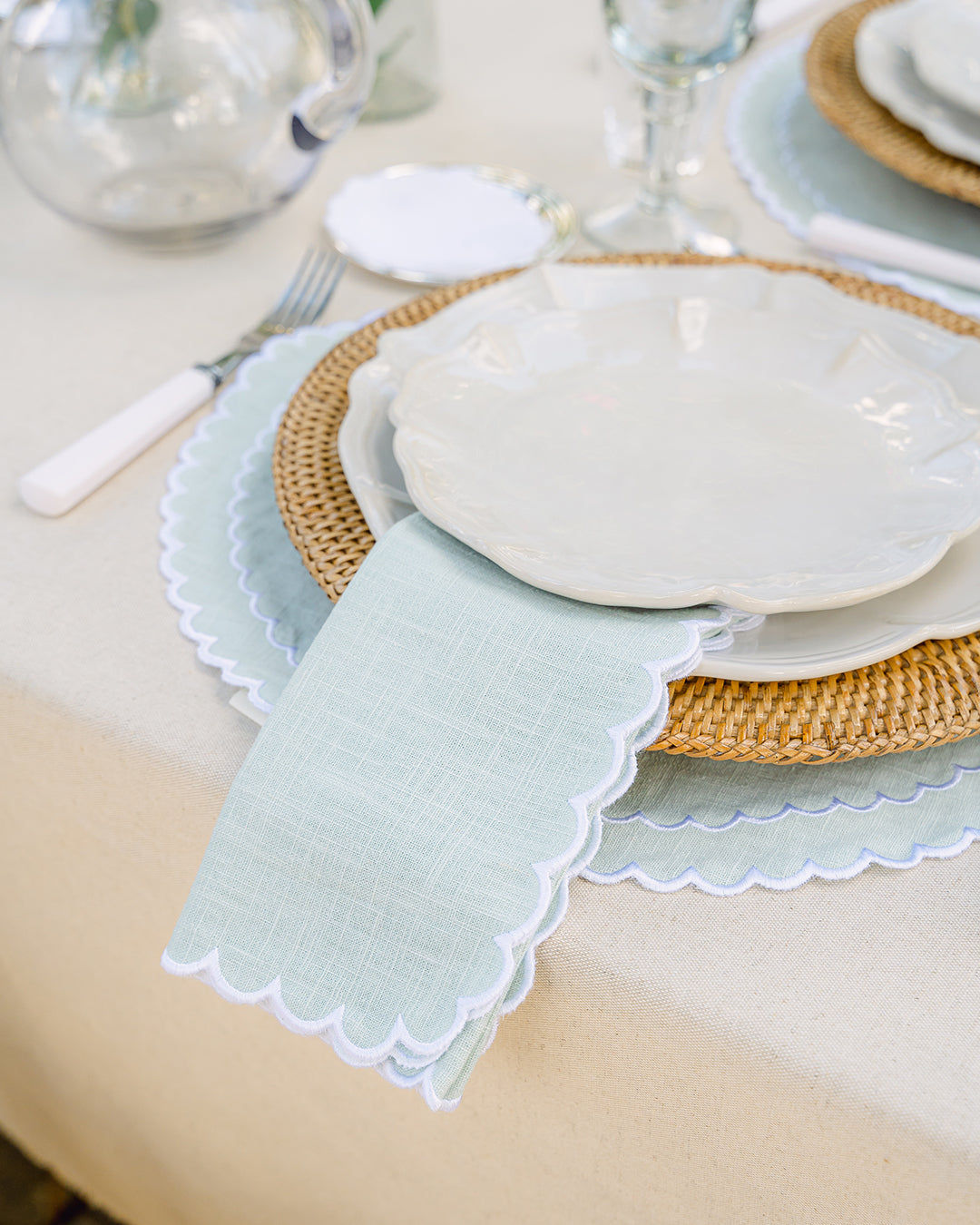 Filipa Napkin, Aqua Green with White