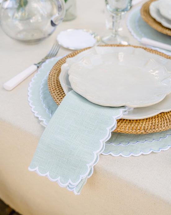 Filipa Napkin, Aqua Green with White