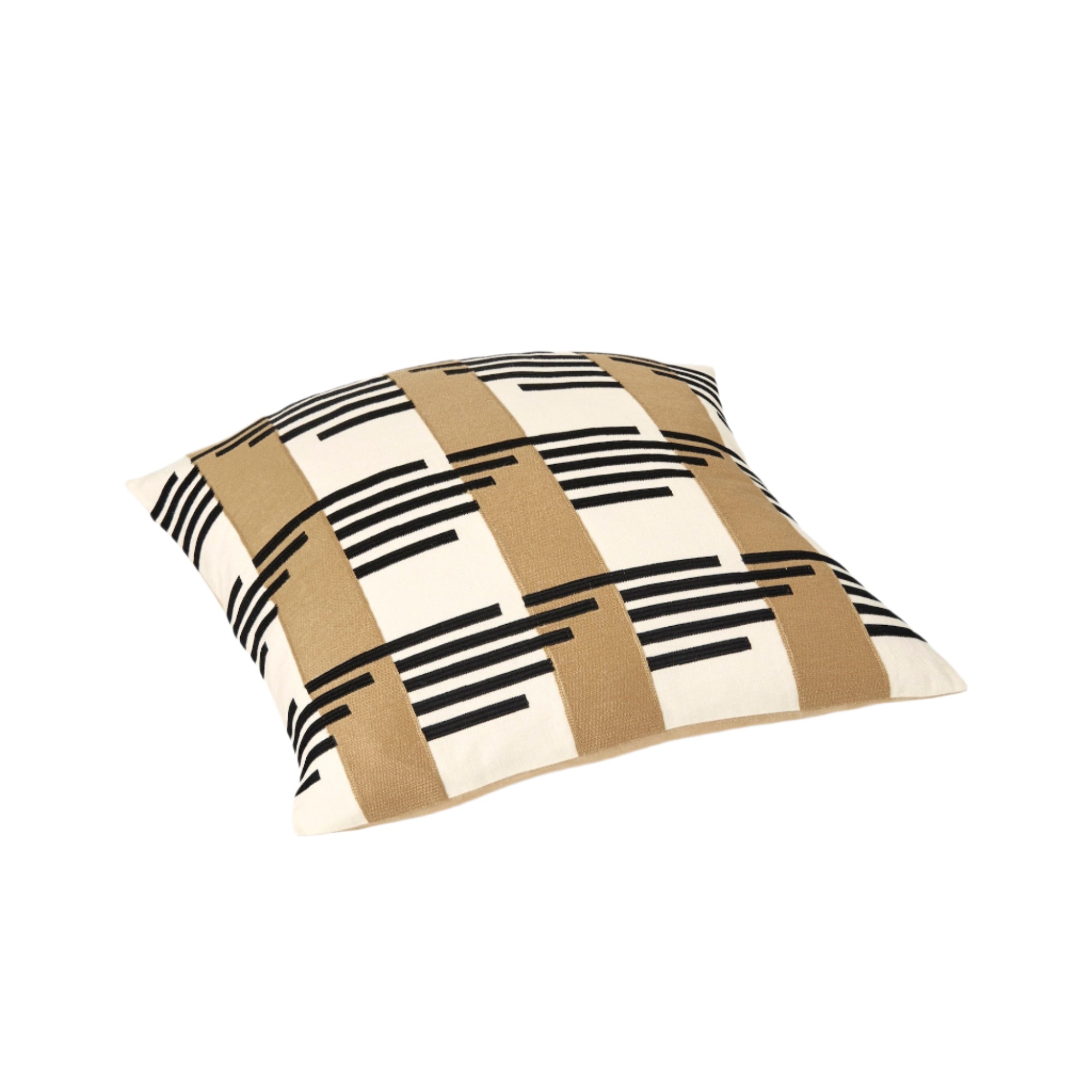 Embroidered Cushion Cover - Classic Black & Beige