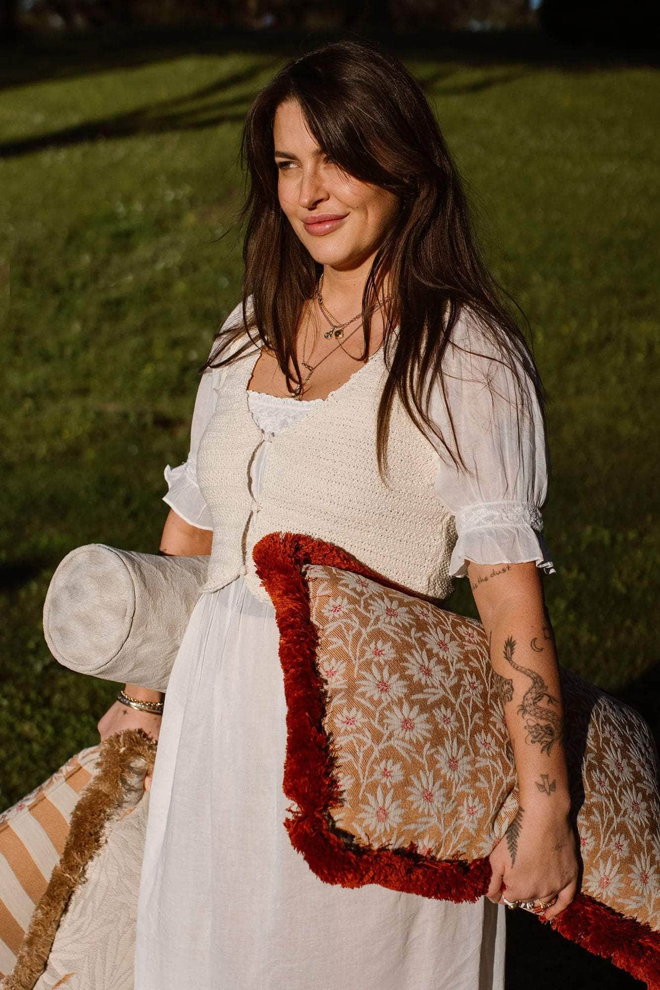 Double Sided Cushion Laura Moss & Caramel x Jackie Caramel & Ecru