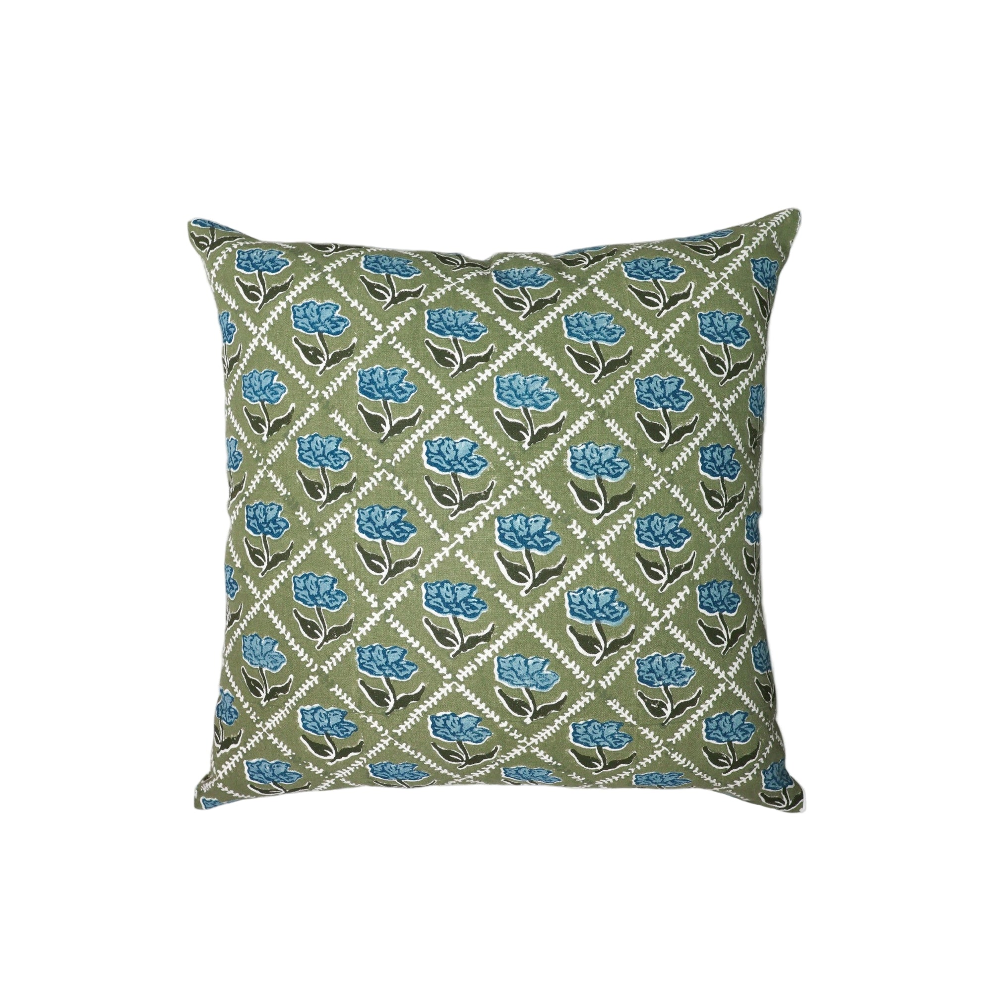 Noor Throw Pillow Cover - Olive & Blue
