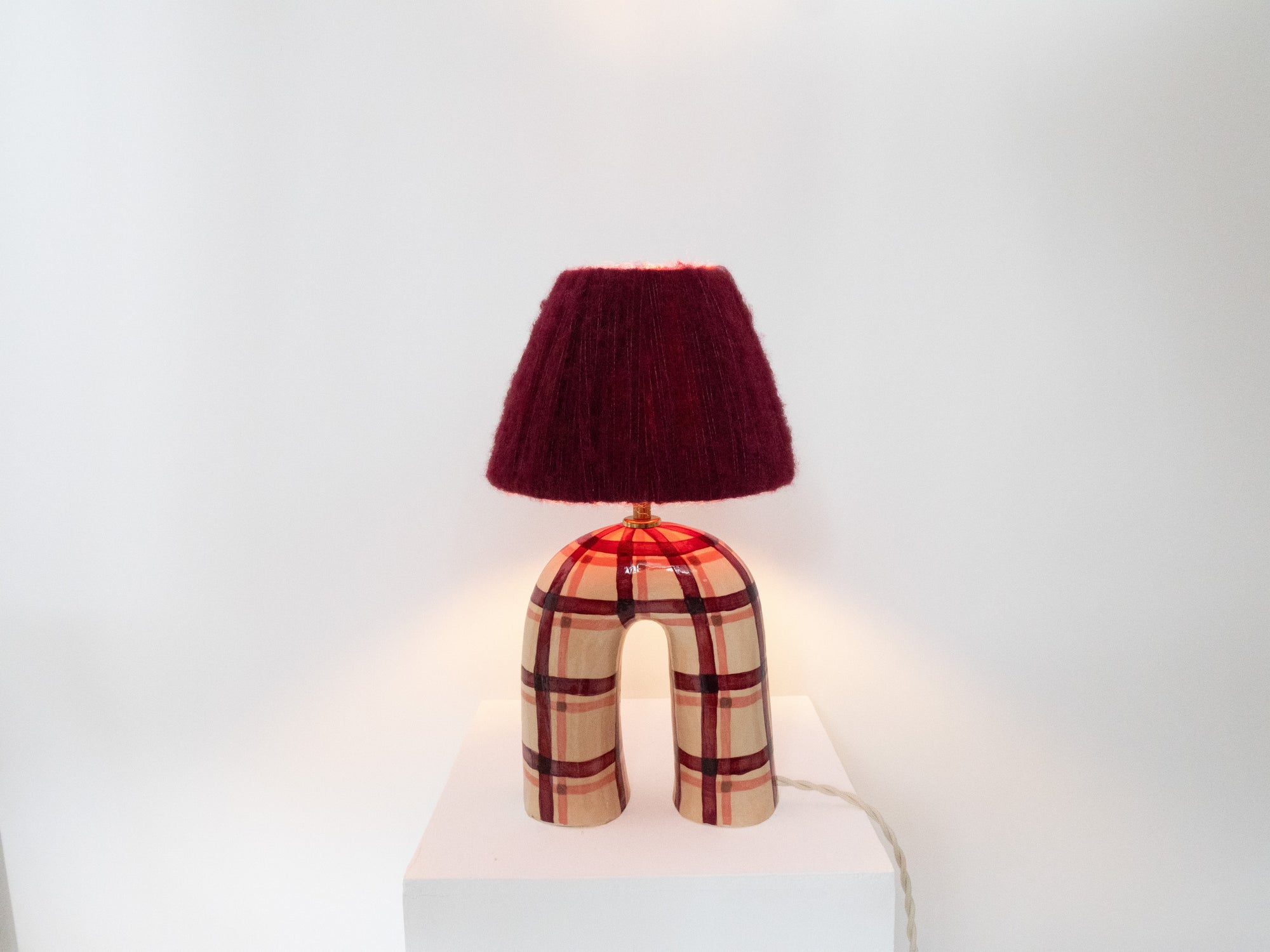 'You' Table Lamp - Maroon Gingham