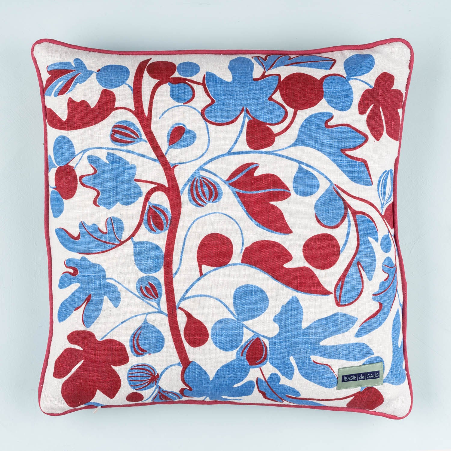 Figs Cushion (Red and Cornflower Blue)
