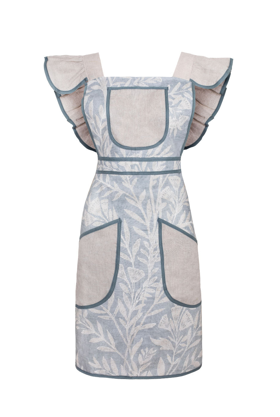 Full Frill Apron in Blue Lewis & Wood Linen