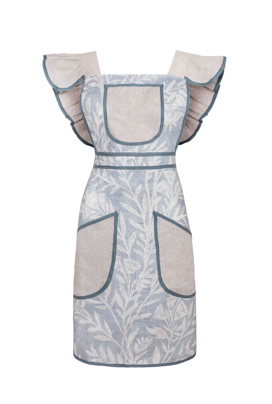 Full Frill Apron in Blue Lewis & Wood Linen