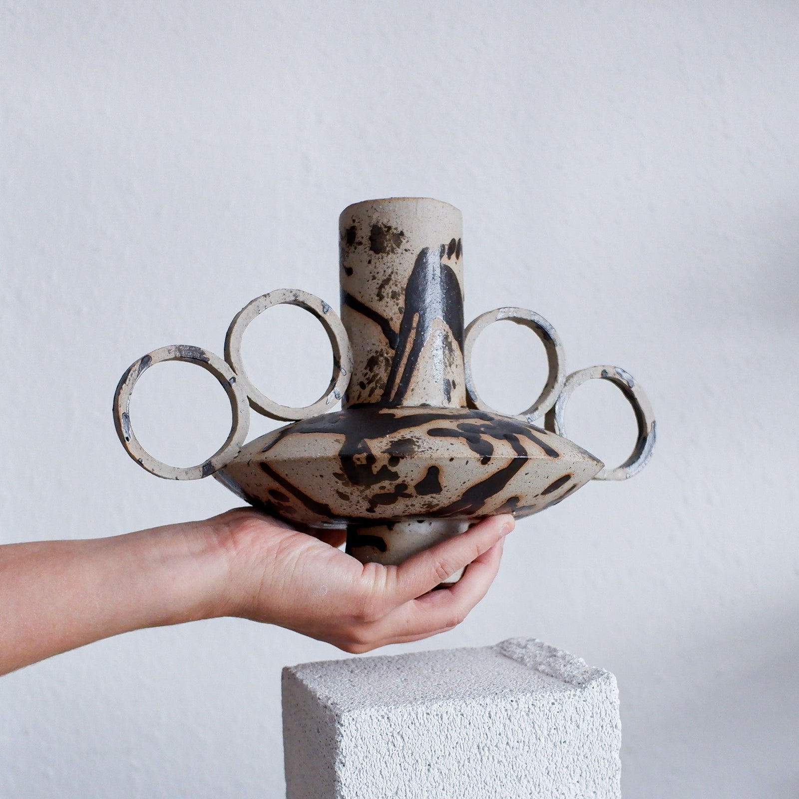 Zebrino - Matt Black Paint Splash - Ceramic Vase