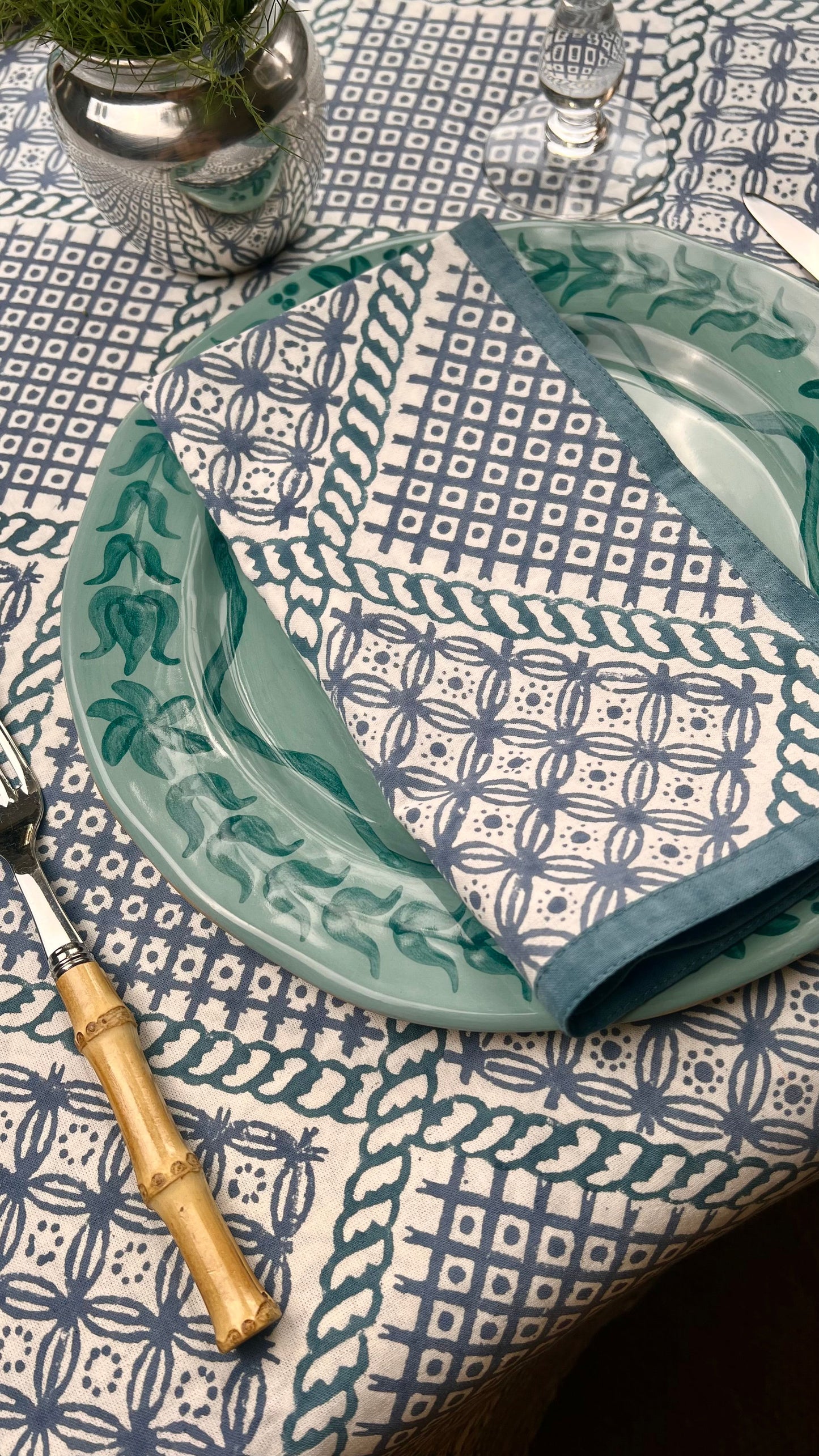 ’The Trellis’ - Napkin Set of 4 - Teal Blue