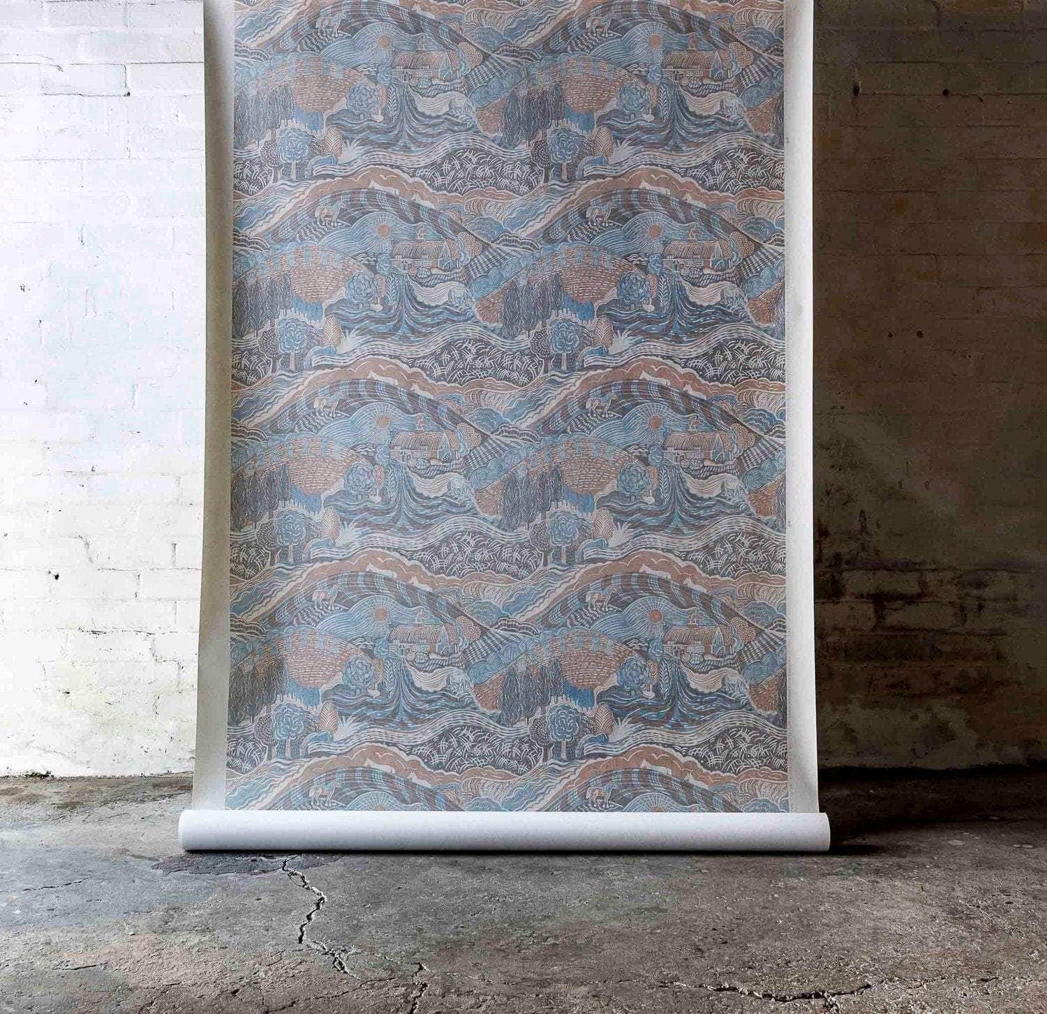 The Plough Wallpaper in Blue and Grey