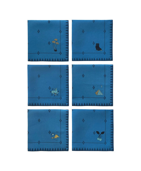 Redwork Napkins in Blue- Set of Six