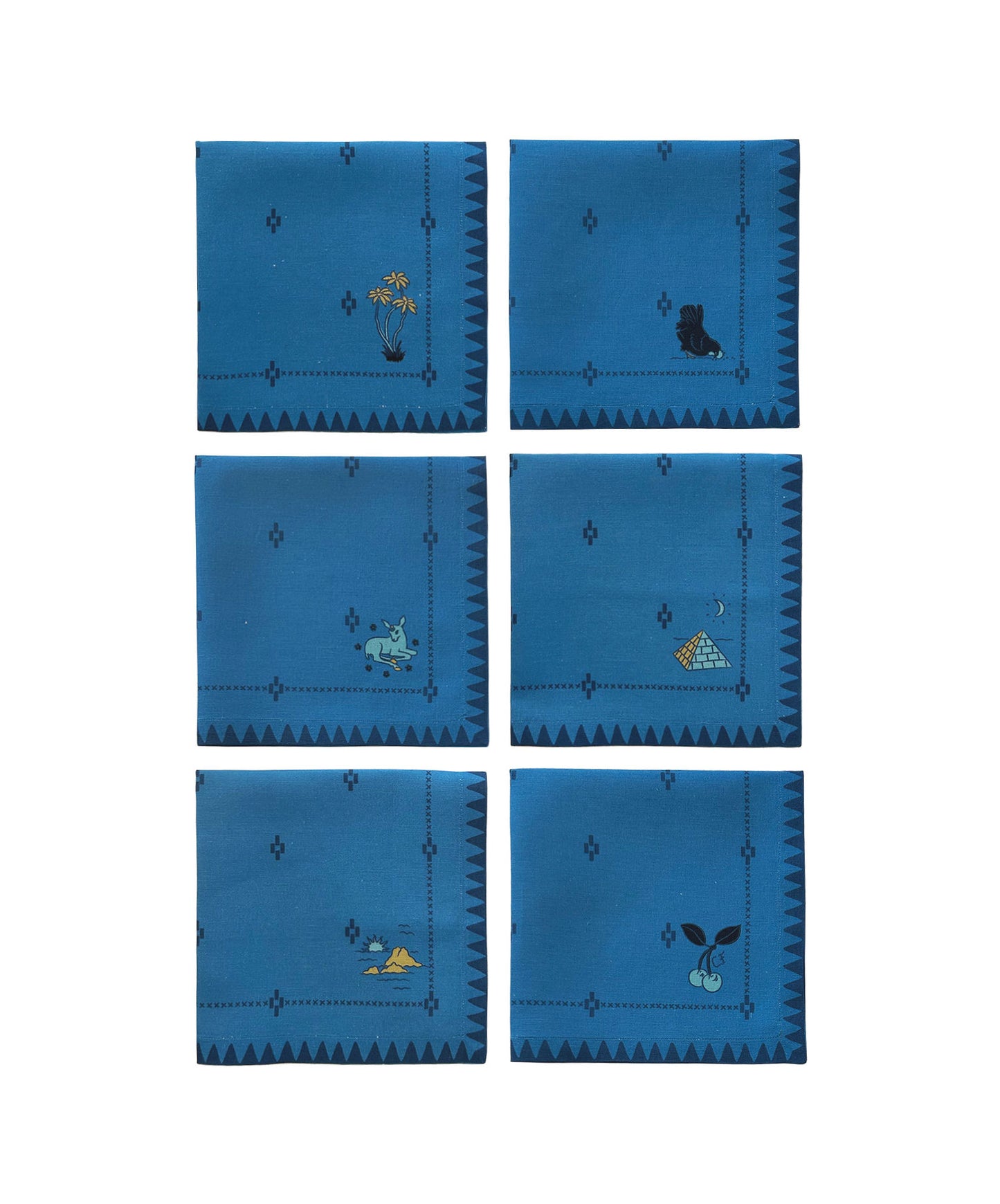 Redwork Napkins in Blue- Set of Six