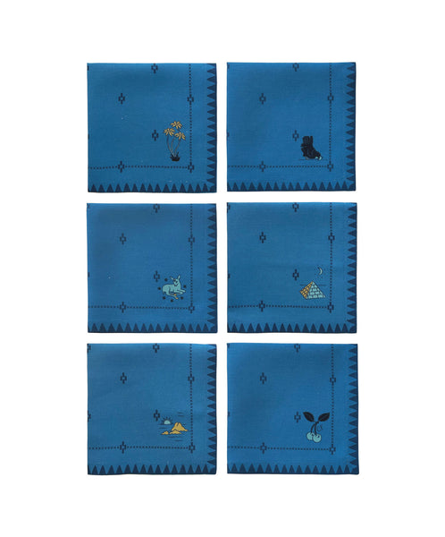 Redwork Napkins in Blue- Set of Six