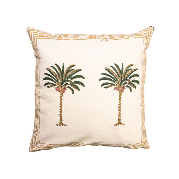 Tropical Hand Painted Cotton Cushion Green Palm
