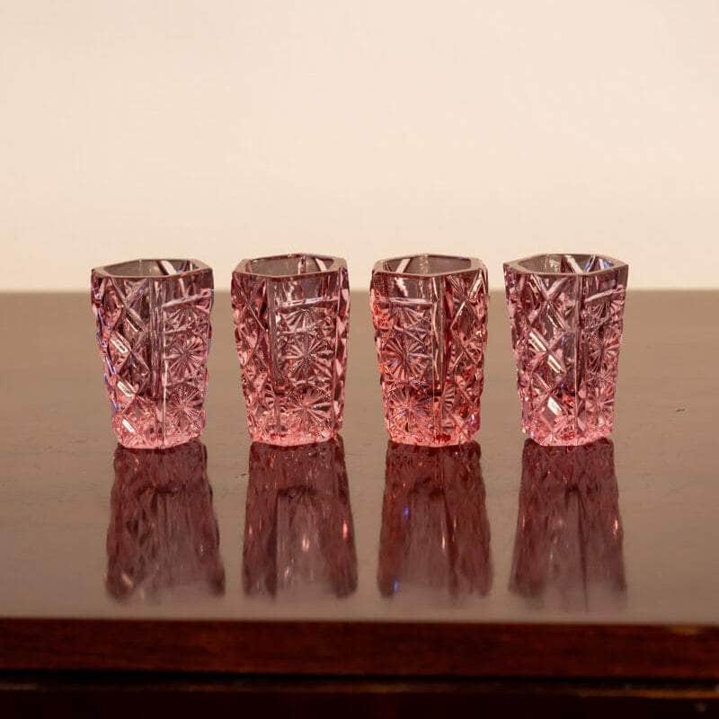 Vintage Bohemian Pink Shot Glasses, Set of Four