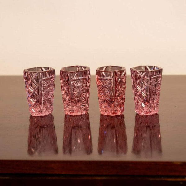 Vintage Bohemian Pink Shot Glasses, Set of Four