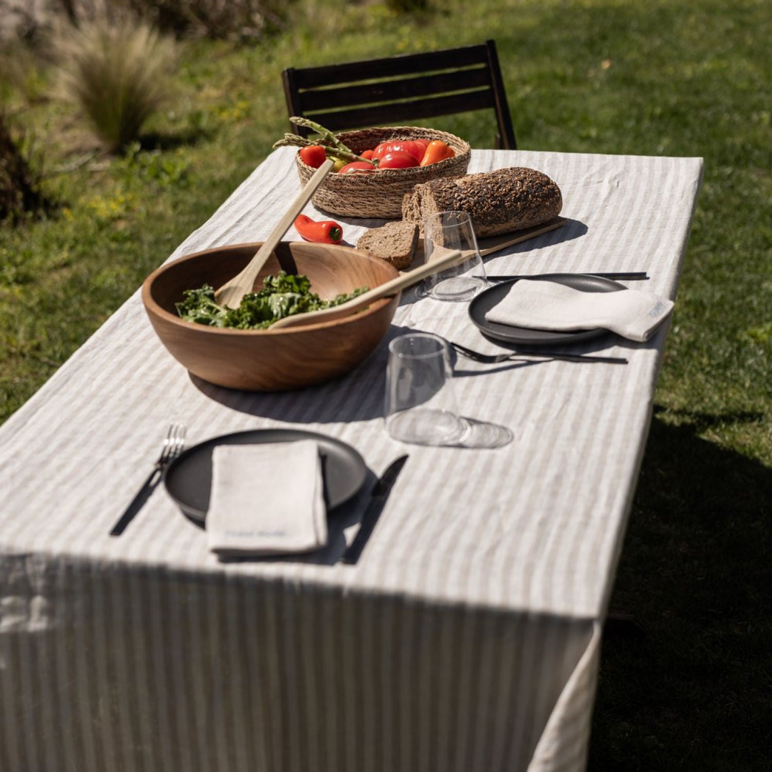 Beige Linen Stripes Tablecloth
