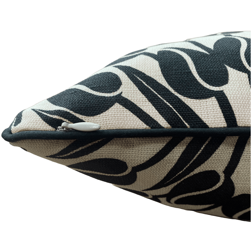 Tulips Cushion Cover with Piping - Black White