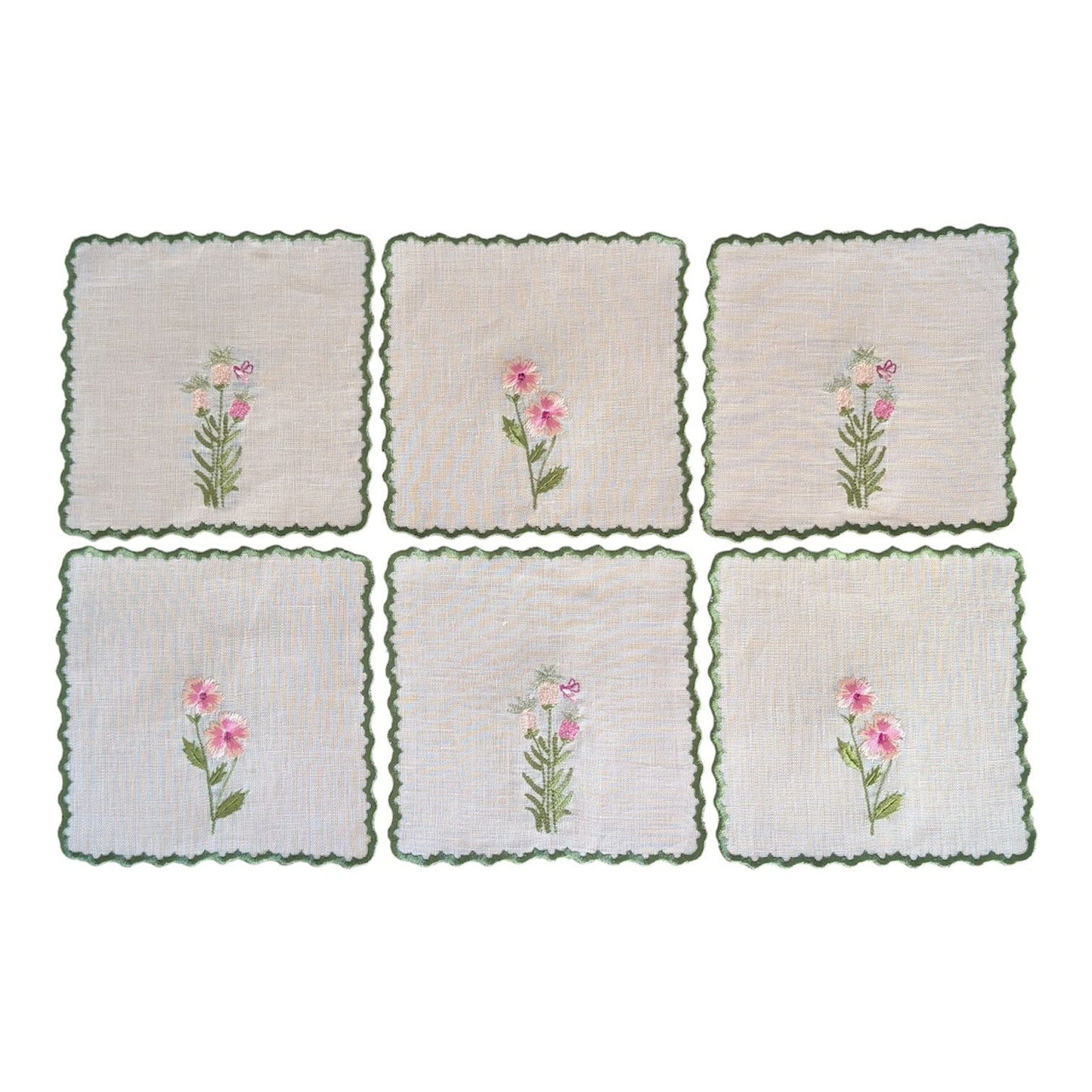 FLORAL - Floral Embroidery Cocktail Napkin Set (set of 6)