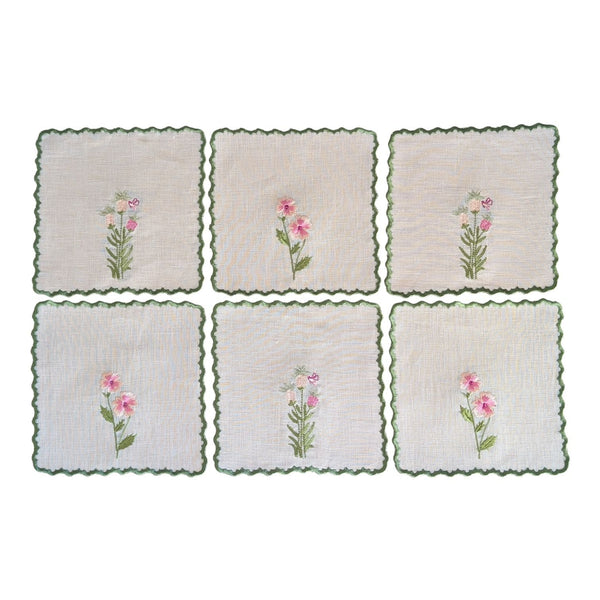 FLORAL - Floral Embroidery Cocktail Napkin Set (set of 6)