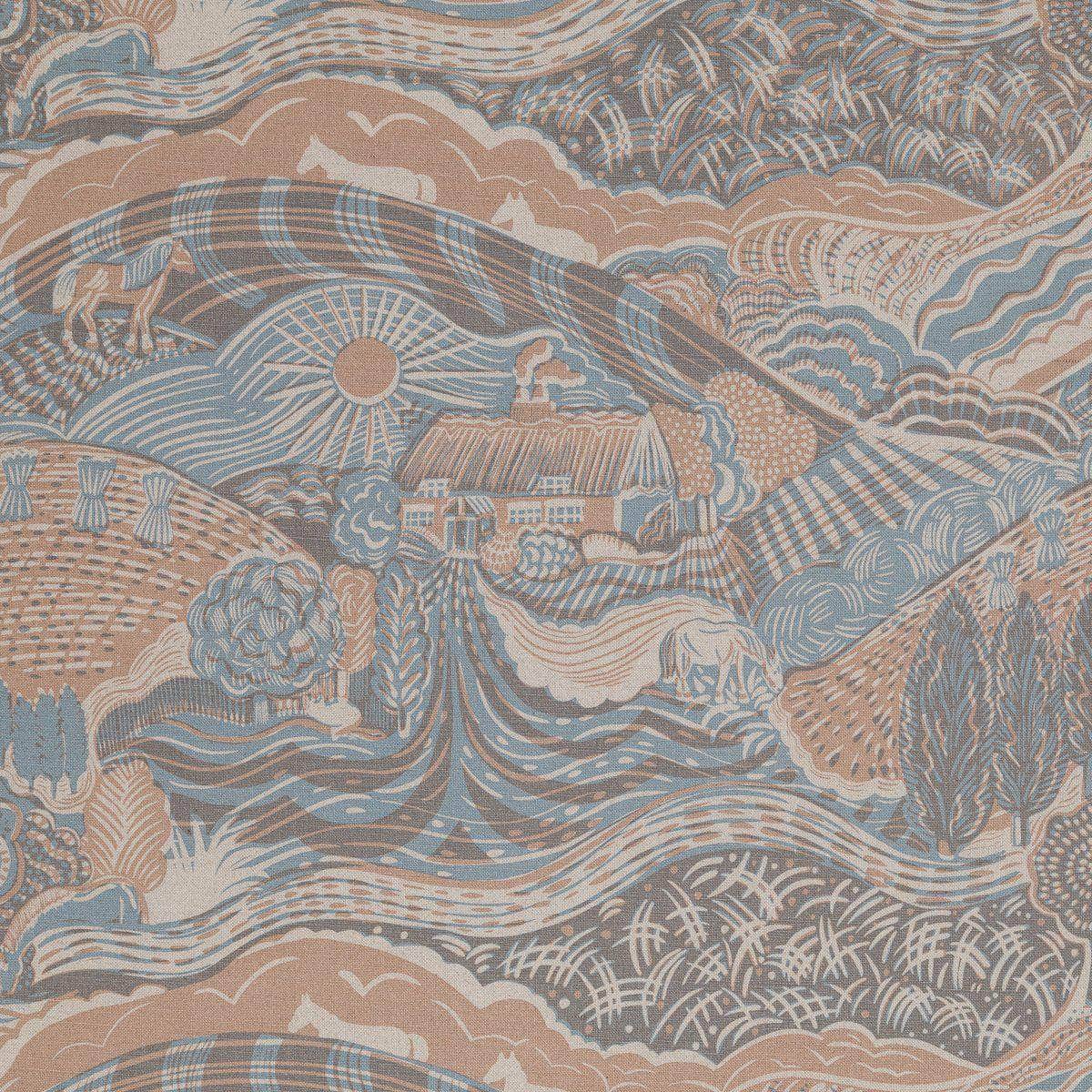 The Plough Fabric in Field Blue and Dawn Grey