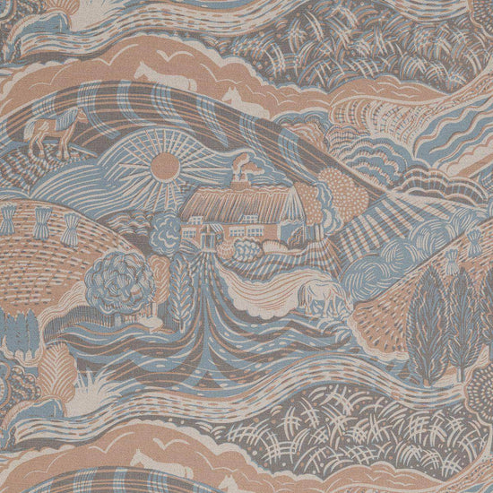 The Plough Fabric in Field Blue and Dawn Grey